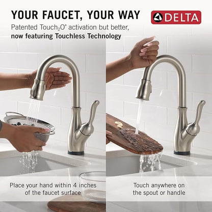 Delta Leland Touchless Bar Faucet with Touch Technology, Brushed Nickel Prep Sink Faucet with Pull Down Sprayer, Single Hole, SpotShield Stainless 9678TL-SP-DST