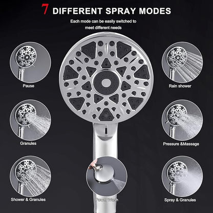 14 Inch Square Rain Shower Head Combo, 7 Settings Handheld Spray, Water Saving with Check Valve, Anti-Clog Nozzles, Tool-Free Installation for Bathroom Upgrade