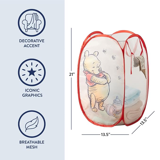 Disney Winnie the Pooh Pop Up Hamper – Collapsible Laundry Basket with Durable Carry Handles – 21'' x 13.5'' – Lightweight Storage Bin for Nursery, Bedroom & Toys