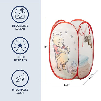 Disney Winnie the Pooh Pop Up Hamper – Collapsible Laundry Basket with Durable Carry Handles – 21'' x 13.5'' – Lightweight Storage Bin for Nursery, Bedroom & Toys