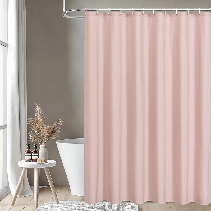 Extra Long Fabric Shower Curtain with Waterproof Layer,72x84,Blush | 2-in-1 Design,Linen Textured,100% Waterproof TPU-Laminated Backing,Magnetic Weighted,Machine Washable,For Bathroom,Hotel
