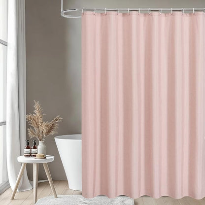 Extra Long Fabric Shower Curtain with Waterproof Layer,72x84,Blush | 2-in-1 Design,Linen Textured,100% Waterproof TPU-Laminated Backing,Magnetic Weighted,Machine Washable,For Bathroom,Hotel