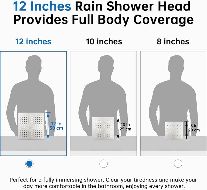 G-Promise 12 Inch All Metal Rain Shower Head with Extension Arm | Built to Last, Rust Resistant, Easy to Install, Adjustable, Full Body Coverage Large Rainfall Shower Head, Daily SPA