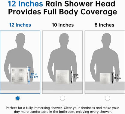 G-Promise 12 Inch All Metal Rain Shower Head with Extension Arm | Built to Last, Rust Resistant, Easy to Install, Adjustable, Full Body Coverage Large Rainfall Shower Head, Daily SPA