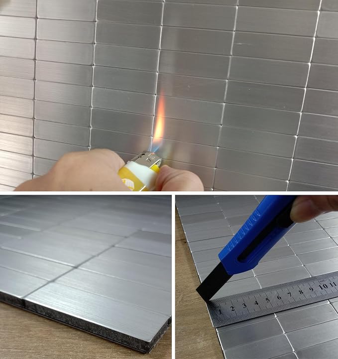 XUANINY Peel and Stick Tile Backsplash Wall Tiles, Stainless Steel, 8-Pack | Self-Adhesive, Easy to Install, Aluminum Mosaic Sticker, For Kitchen, 11.33"x11.92" Per Sheet