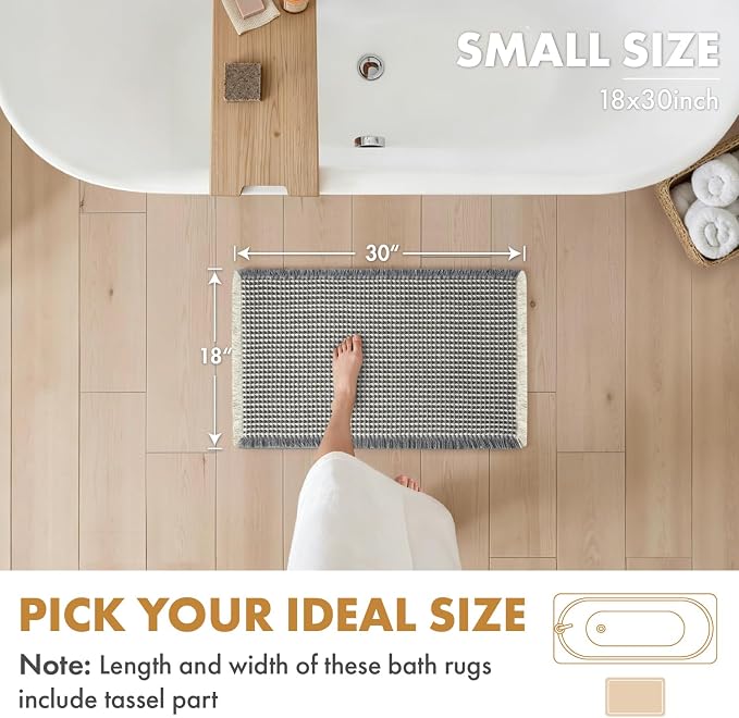 MIULEE Set of 2 Waffle Bathroom Rugs Dark Grey&Cream Bath Mat 18x30 Inch | Non Slip, Super Absorbent, Washable, Ultra Soft, Rubber Backed Bath Rugs for Bathroom Floor Tub Shower, Boho Decor