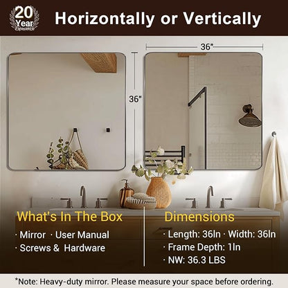 Brushed Nickel Mirrors for Bathroom Sink,36x36 Inch Bathroom Vanity Mirror with Rectangular Metal Frame-Modern Clean Design with Superior Stainless Steel Frame