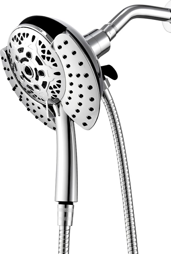 INAVAMZ 2 in 1 Shower Head with Handheld Combo High Pressure Silver 1.8 GPM | 7.2" Rain Showerhead and 10 Spray Hand Held Shower, Adjustable Shower Angle, 59-inch Rotatable Stainless Steel Hose