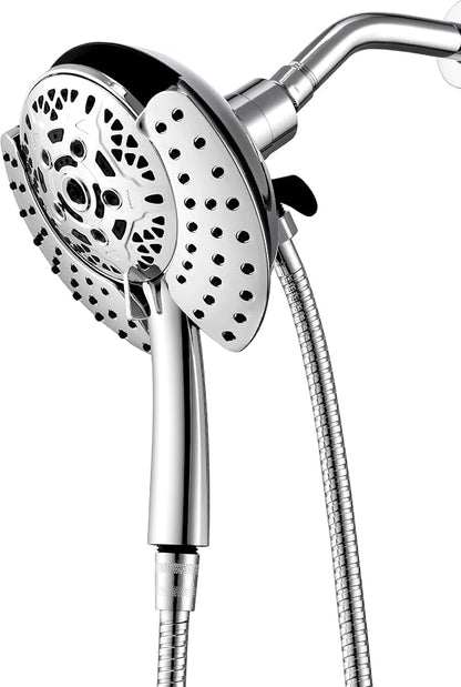 INAVAMZ 2 in 1 Shower Head with Handheld Combo High Pressure Silver 1.8 GPM | 7.2" Rain Showerhead and 10 Spray Hand Held Shower, Adjustable Shower Angle, 59-inch Rotatable Stainless Steel Hose