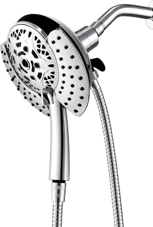 2 in 1 Shower Head with Handheld Combo High Pressure Silver 1.8 GPM | 7.2" Rain Showerhead and 10 Spray Hand Held Shower, Adjustable Shower Angle, 59-inch Rotatable Stainless Steel Hose