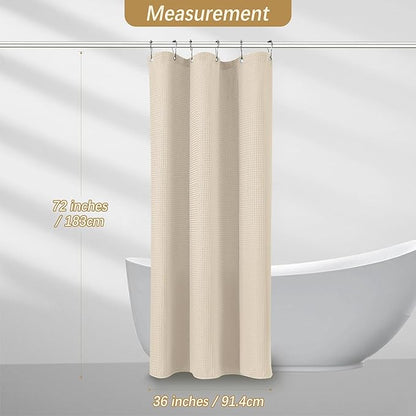 Beige Fabric Shower Curtain - Waffle Textured Heavy Duty Shower Curtains for Bathroom, 256GSM Hotel Spa Luxury Weighted Bath Curtain with 6 Hooks, 36x72, Beige