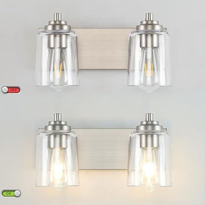 SOLFART Brushed Nickel Bathroom Light Fixture Vanity Lighting Fixtures Over Mirror 2 Light Bathroom Vanity Light Nickel Wall Light