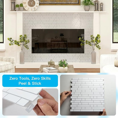 Art3d Linear Tile Peel and Stick Backsplash, 10-Pack, White with Gray Grout | 12 x 12 Inch, Enhanced Thickness, Warp Resistant, Strong Adhesion, Sturdy, for Kitchen, Bedroom, Ideal for Home Improvement