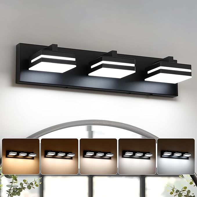 Joossnwell Black Vanity Lights for Bathroom Dimmable 5CCT (3-Light, 19.69-Inch) Modern Bathroom Light Fixtures Over Mirror Led Bath Vanity Lighting