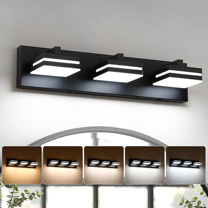 Joossnwell Black Vanity Lights for Bathroom Dimmable 5CCT (3-Light, 19.69-Inch) Modern Bathroom Light Fixtures Over Mirror Led Bath Vanity Lighting
