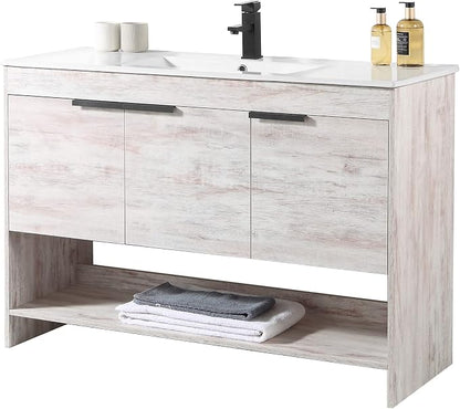 Phoenix 48 Inch Bathroom Vanity with Sink – Modern Design, Soft-Close Doors, Storage Drawers, Durable Build – White Vanity for Small Bathrooms (Full Assembly Required)