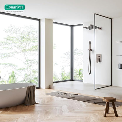 Longriver S200 Shower Faucet Set, Shower System High Pressure 12 Inches Rainfall Shower Head with Handheld Spray, Wall Mounted Shower Fixtures with Shower Valve and Trim Kit, Oil Rubbed Bronze