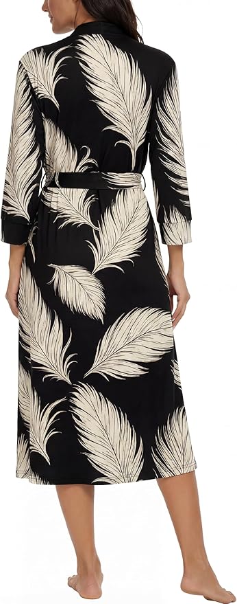VINTATRE Women Kimono Robes Long Knit Bathrobe Lightweight Soft Knit Sleepwear V-neck Casual Ladies Loungewear