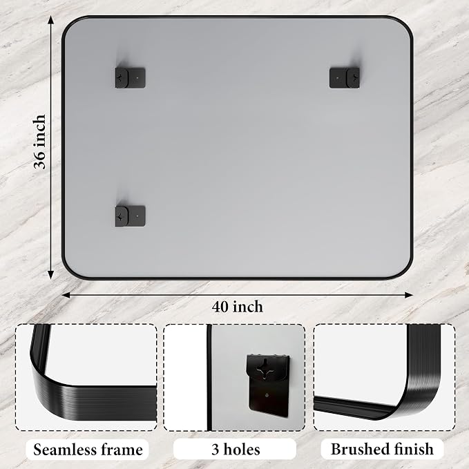 36x40 Inch Black Metal Framed Bathroom Mirror for Wall, HD Tempered Glass, Vanity Mirror for Over Sink, Anti-Rust Aluminum Alloy Mirror, Farmhouse, Horizontally or Vertically Hanging