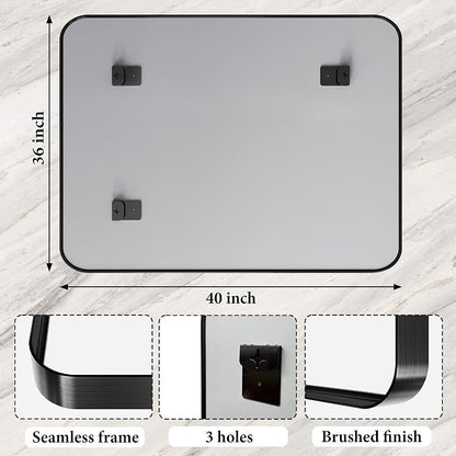 36x40 Inch Black Metal Framed Bathroom Mirror for Wall, HD Tempered Glass, Vanity Mirror for Over Sink, Anti-Rust Aluminum Alloy Mirror, Farmhouse, Horizontally or Vertically Hanging