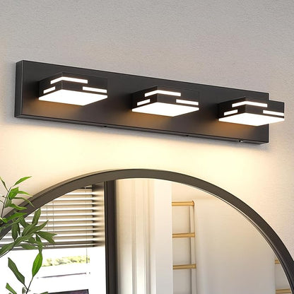 3-Light 5CCT Modern Bathroom Vanity Light Fixtures, 24-Inch 350° Rotatable LED Vanity Lights Over Mirror, Dimmable Matte Black Wall Sconce with Frosted Acrylic Shade