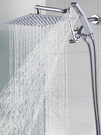 G-Promise All Metal 10 Inches Rainfall Shower Head with Handheld Combo | All Metal, Built to Last, Easy Install, Adjustable Height & Angle for All Heights, Extra Long Hose, Modern Upgrade