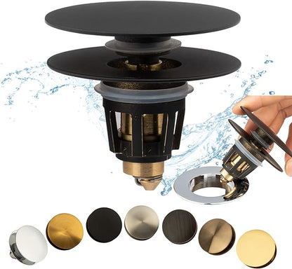 Universal Bathroom Sink Drain Stopper, Fits Most Pop-Up Drains for Vessel Sink Lavatory Vanity, Sink Drain Strainer with Detachable Hair Catcher, Tested by Plumber in US (MATT Black)