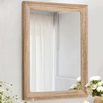 AAZZKANG Rustic Mirrors for Wall Rectangle Wooden Frame Hanging Mirror for Bedroom Bathroom Living Room Entryway Small