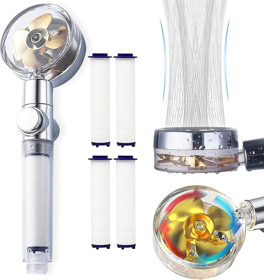 CWPW High Pressure Handheld Showerhead with filters,Vortex hydro jet Turbo | ON/OFF Switch,With Filters for Hard Water,Turbo Propeller,Reduces Dry Itchy Skin,Built-in Power Wash,360 Degrees Rotating