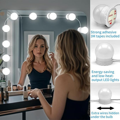 LED Vanity Mirror Lights with 14 Dimmable Bulbs, 3000K 4500K 6500K & 10 Brightness Levels Adjustable, Plug in USB Cable, Hollywood Style Stick On Mirror Lights for Makeup Desk Bathroom Dressing Room