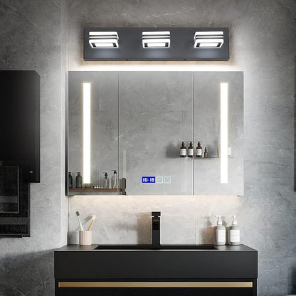 SOLFART LED Bathroom Vanity Light Fixtures： 3 Light Matte Black Modern Acrylic Bathroom Wall Lighting Fixtures Over Mirror Cool White 6000K