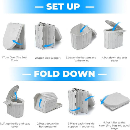 Portable Toilet for Adults, Foldable Plastic Toilet, with Lid and Paper Holder Travel Porta Potty for Adults Camping, Hiking, RV, Fishing, Beach, Road Trip, Truck, Hunting