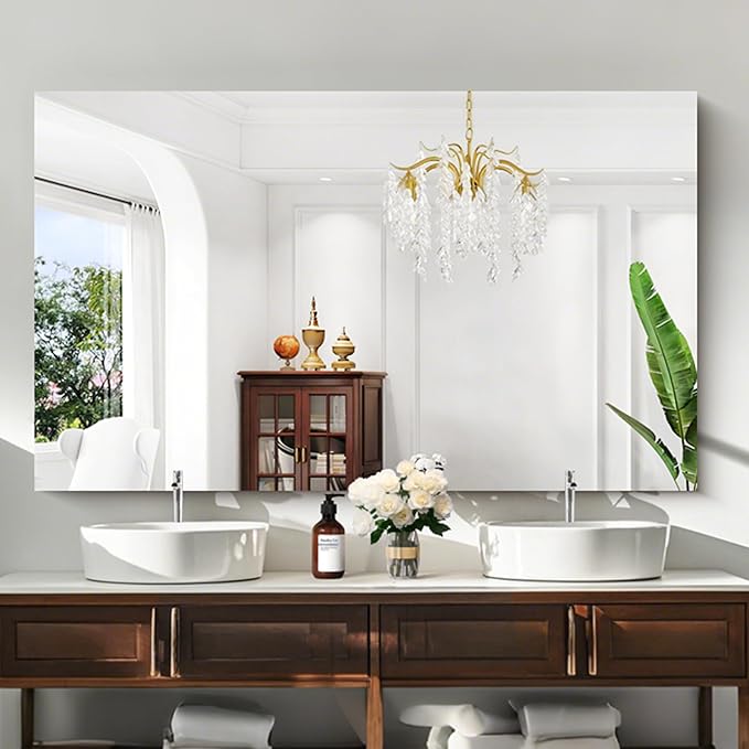 KOCUUY Large Frameless Mirror,60x36 Inch Rectangle Bathroom Vanity Mirror for Over Sink, Upgraded Shatterproof Unframed Design for Bedroom, Living Room, Entryway