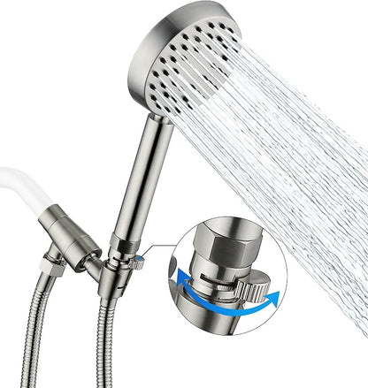 G-Promise All Metal Handheld Shower Head with Shut Off Valve & Long Hose | Built to Last, Water-Saving On/Off Pause Valve, Solid Brass Bracket Holder, 70" to 75" Flexible Stainless Steel Hose