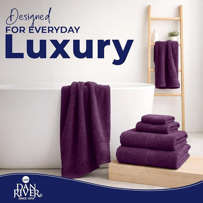 DAN RIVER 8 Piece Luxury Bath Towels for Bathroom, Towel Set, Purple | 2 Bath towels, 2 Hand towels, and 4 Wash Cloths, 600 GSM 100% Ring Spun Cotton, Highly Absorbent, Gym, Hotel, guest, and Spa