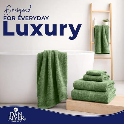 DAN RIVER 8 Piece Luxury Bath Towels for Bathroom, Towel Set, Sage Green | 2 Bath towels, 2 Hand towels, and 4 Wash Cloths, 600 GSM 100% Ring Spun Cotton, Highly Absorbent, Gym, Hotel, guest, and Spa