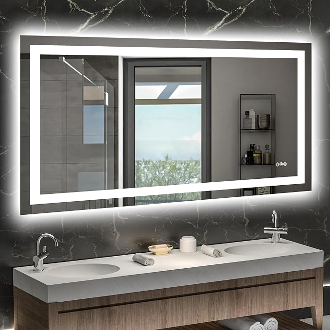 Hivone 55"X30" LED Bathroom Mirror with Lights, Anti-Fog, Dimmable, Backlit + Front Lit, Smart Bathroom Vanity Mirror, Memory Function, Shatterproof, Tempered Glass (Horizontal/Vertical)