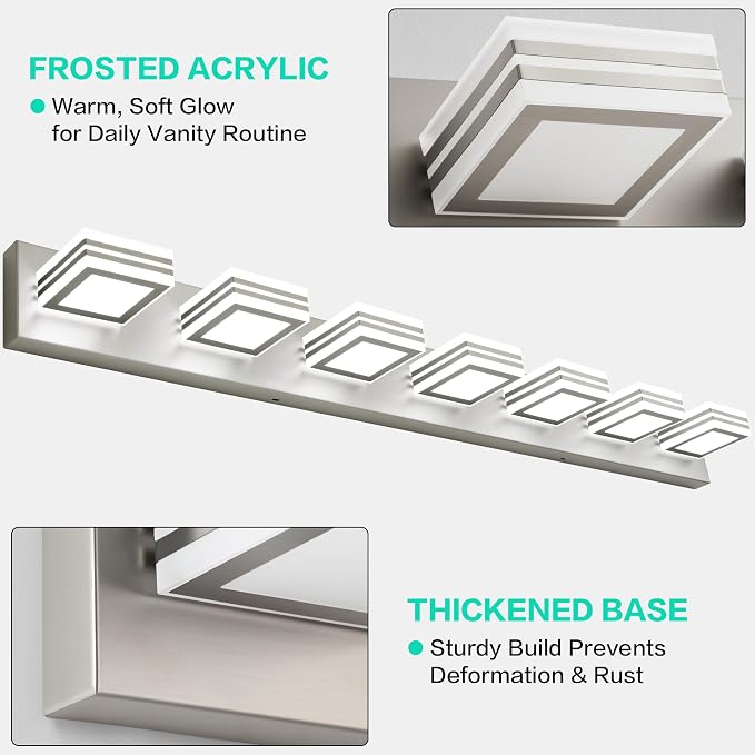 SOLFART LED Modern Vanity Lights Fixtures - 7 Lights Acrylic Brushed Nickel Modern Bathroom Wall Light Over Mirror 46inch