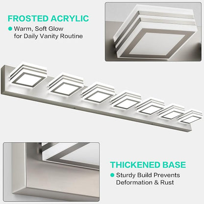 SOLFART LED Modern Vanity Lights Fixtures - 7 Lights Acrylic Brushed Nickel Modern Bathroom Wall Light Over Mirror 46inch