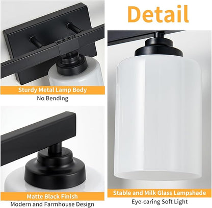 Bathroom Light Fixtures, Vanity Light Over Mirror Black 5-Light Fixture | Modern bathroom vanity light fixture with metal frame, ideal for mirrors, bedrooms and hallways. Fits E26 bulbs.