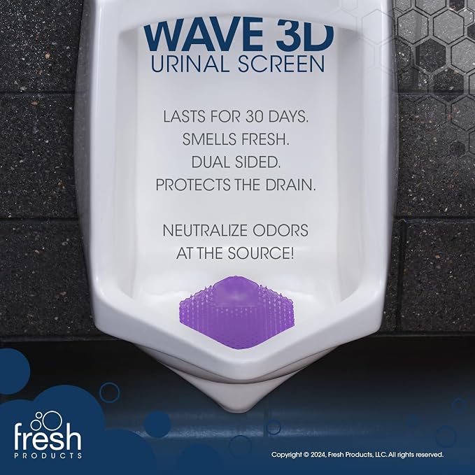 Fresh Products Wave 3D Urinal Screen Deodorizer, Fabulous, 10 packs | Anti-Splash Shield For Men Bathroom, 30-Day Odor Control With Beneficial Bacteria, Easy Double-Sided Install, Made In USA