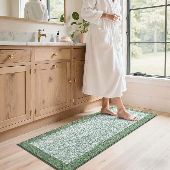 Bathroom Rugs 48x17 Non Slip Washable, Green Bath Mat for Bathroom Floor Tub, Soft Absorbent Quick Dry Mats for Shower, Bathtub,Home Decor