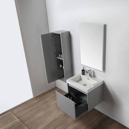 Blossom 24 Inch Bathroom Vanity with Sink and Side Cabinet, All Wood Floating Bathroom Vanity with Acrylic Sink, Bathroom Sink Cabinet with Soft-Close Drawer, Modern Style Vanities, Light Grey