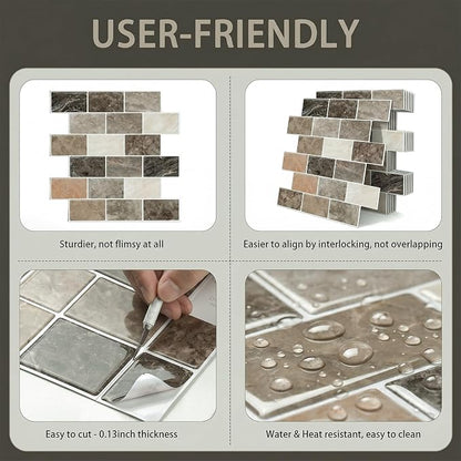 Arttown Peel and Stick 3D Wall Backsplash, 10-Sheet, 12" × 12" Brown Tan | Subway Tiles Self Adhesive Thicker Design Wall Tile Panel Wallpaper for Kitchen Balcony Bathroom Rental Housing