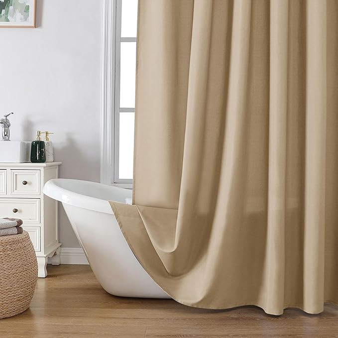 Zora 84 Inch Shower Curtain Set with 12 Plastic Hooks, Plain Fabric Taupe Shower Curtain for Bathroom - Extra Long Shower Curtain, Water Resistance, Machine Washable Soft Cloth, 72X84, Taupe
