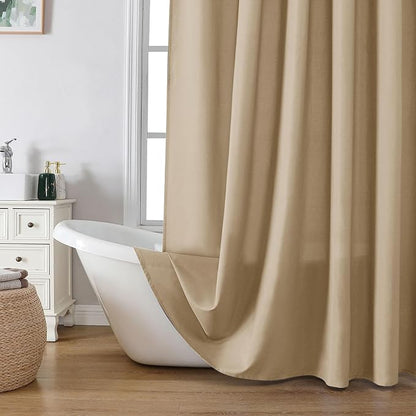 Zora 78 Inch Shower Curtain Set with 12 Plastic Hooks, Plain Fabric Taupe Shower Curtain for Bathroom - Long Shower Curtain, Water Resistance, Machine Washable Soft Cloth, 72X78, Taupe