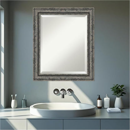 Amanti Art Black Bathroom Mirror for Over Sink, 24x20 Filigree Matte Black Rectangle Vanity Mirror, Small Traditional Frame, Hangs Horizonally and Vertically, Bathroom Wall Decor, Beveled Edge
