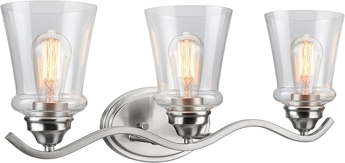 Aspen Creative 62117-1, Three-Light Metal Bathroom Vanity Wall Light Fixture, 24" Wide, Transitional Design in Satin Nickel with Clear Glass Shade