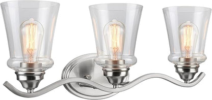 Aspen Creative 62117-1, Three-Light Metal Bathroom Vanity Wall Light Fixture, 24" Wide, Transitional Design in Satin Nickel with Clear Glass Shade