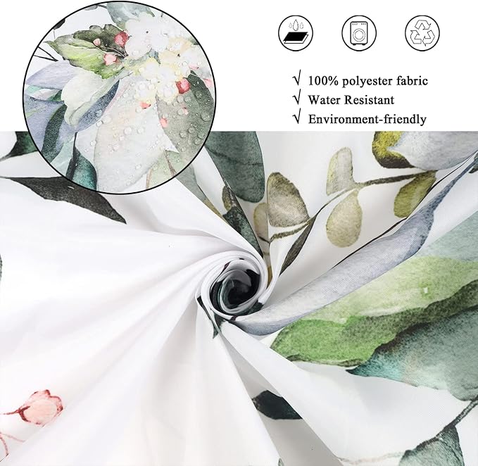 Eucalyptus Shower Curtain, Watercolor Green Leaves on The Top Plant with Floral Bathroom Curtain Bathtub Home Decor Waterproof Fabric Machine Washable with 12 Hooks, 72''Lx48''W, GCI-7426